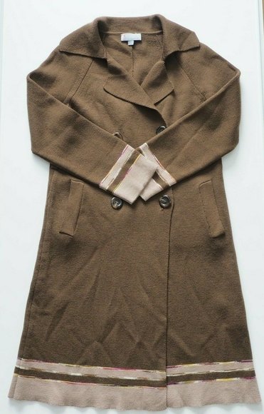 M MISSONI ITALY Long Brown Double Breasted Merino Wool Cardigan Coat Jacket 8 - Picture 9 of 12